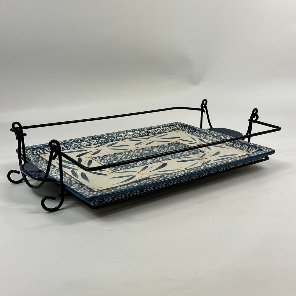 Temptations Old World Extra Large Rectangular Serving Platter With Rack 16" Dish - Picture 4 of 13